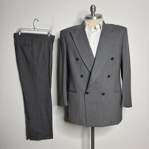 Nino Cerruto USA Men 44R Gray Wool Two-Piece Suit‎ 38W Pants Solid Double Breast